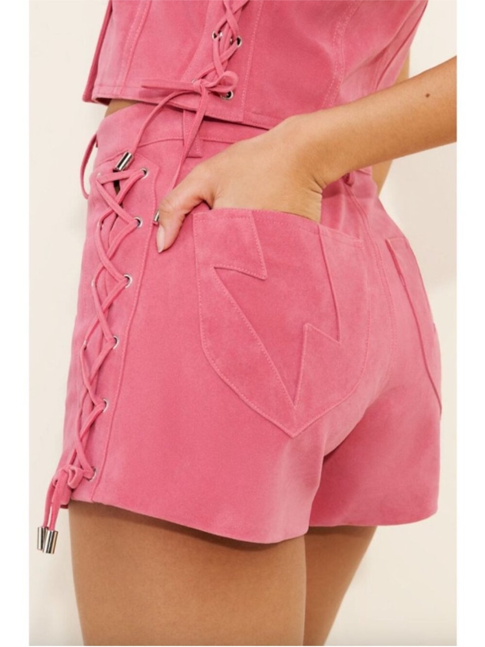 Rolla's Morgan AC/DC Vegan Suede Tie Shorts Pink Womens Size 29
